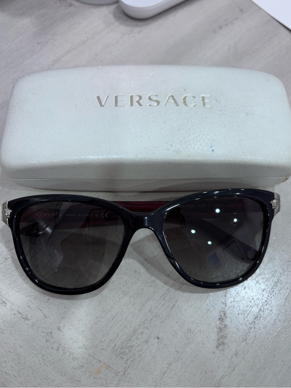 Versace Black and Red Women's Cat-Eye Sunglasses with Black Gradient Lenses